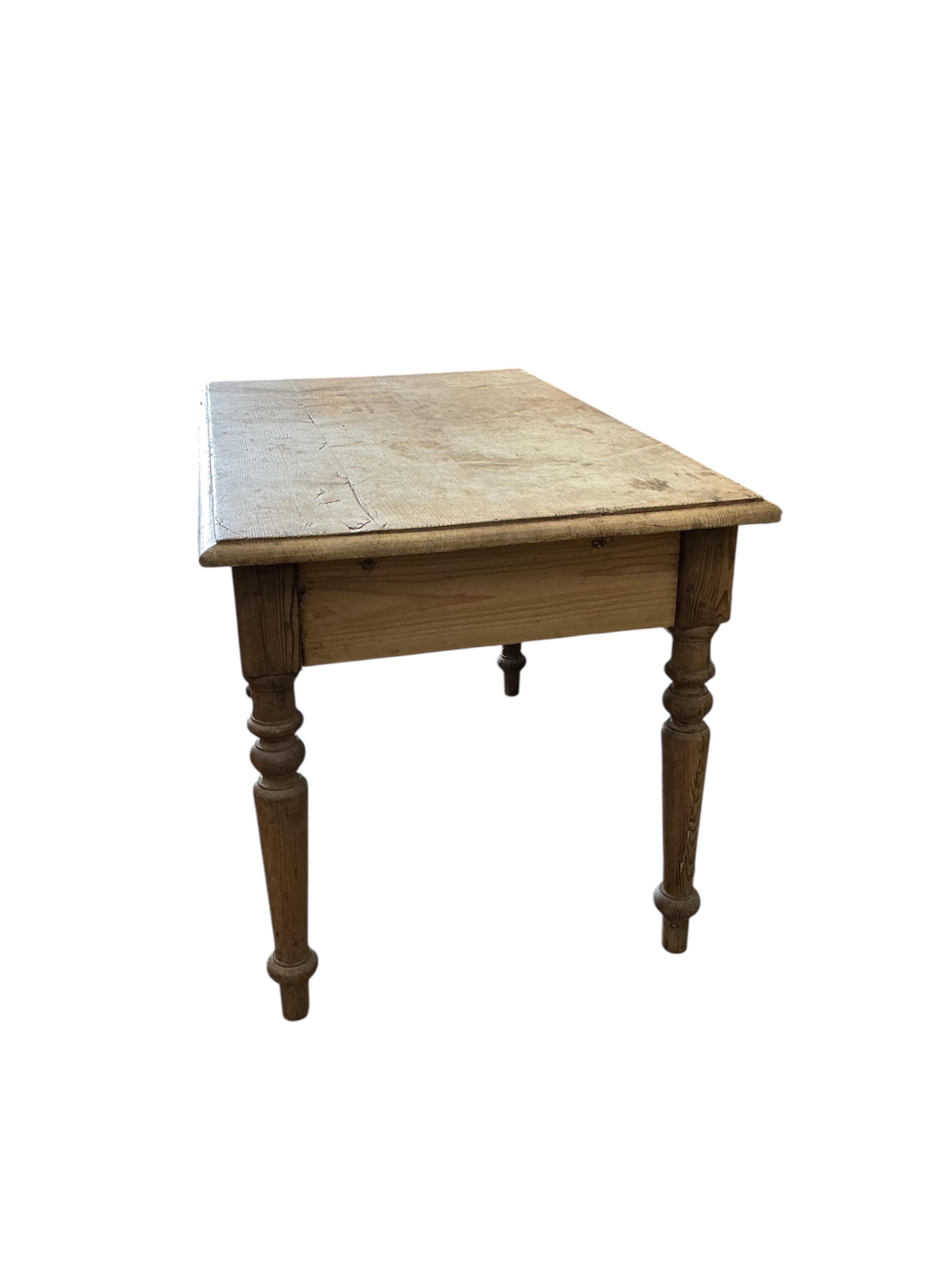 A small Victorian rectangular pine kitchen table, fitted drawer, width 114cm, depth 69cm, height 75cm